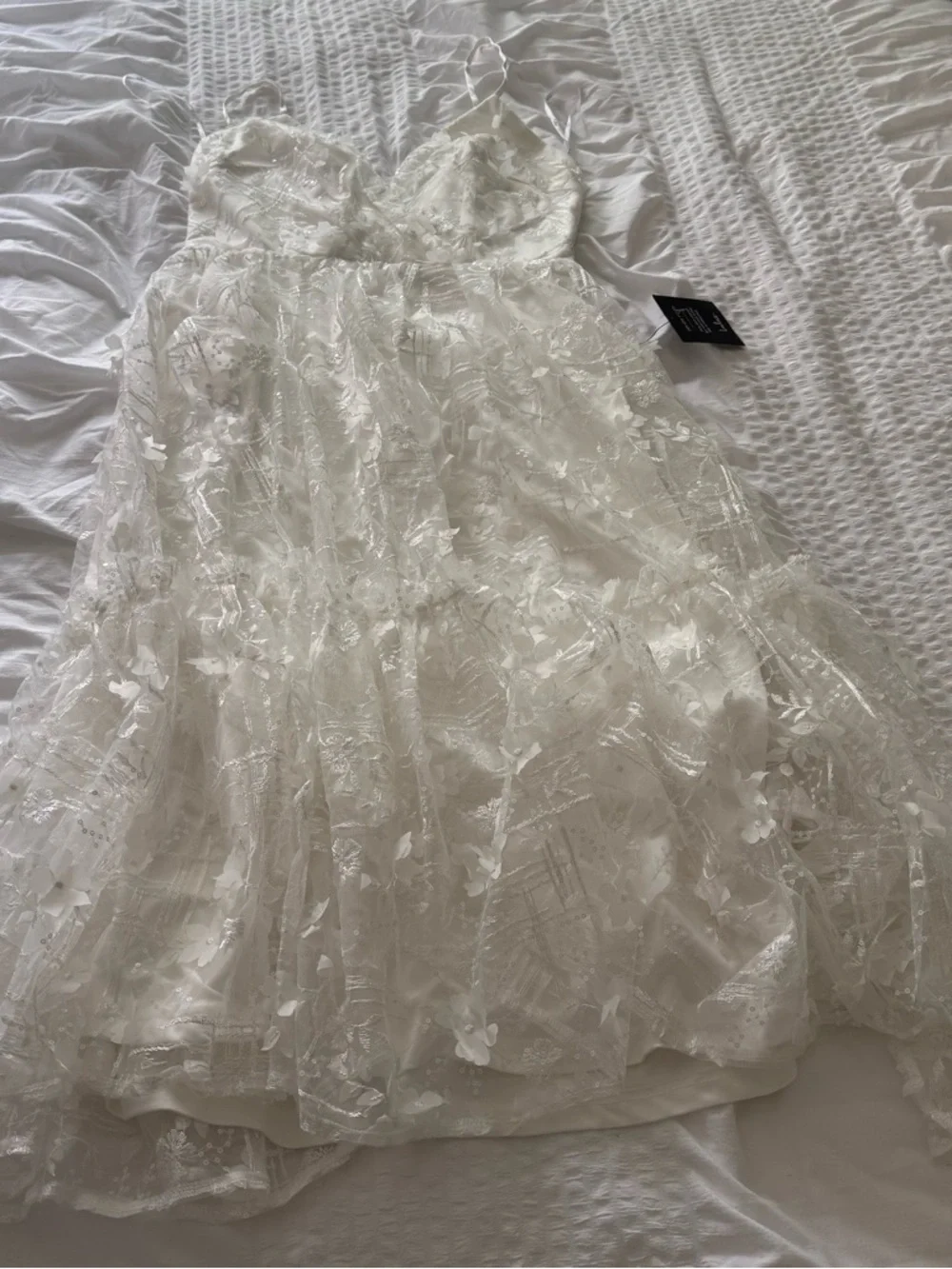 Lulu's Springtime Soiree White Sequin 3D Floral Applique Midi Dress - Picture 6 of 10